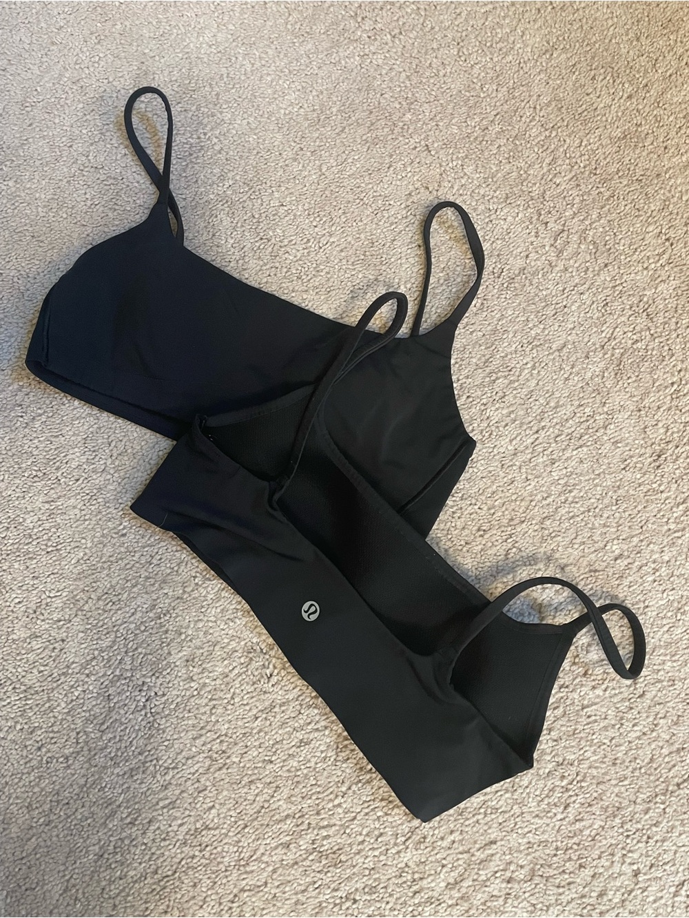 Lululemon Black Strappy Sports Bra (one available) like a cloud. Size 6.